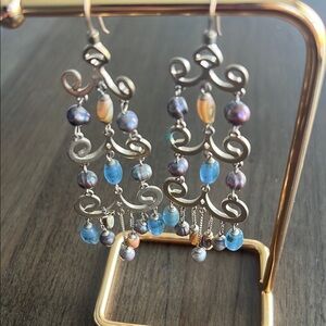 Kenneth Cole Elegant Silver and Blue Chandelier Earrings